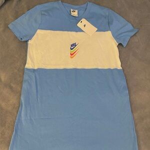 Nike Light Blue and White Colorblock dress with Multicolor Swoosh